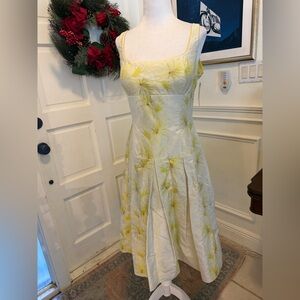 NWT Kay Unger Cream and Yellow Citrine Brocade Floral Midi Dress Sz 12